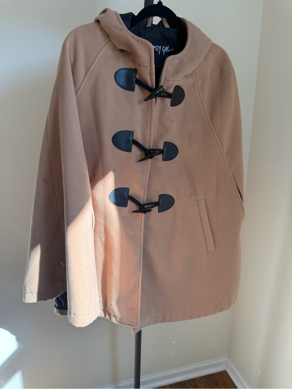 Nasty Gal Camel Toggle Hooded Pea Coat